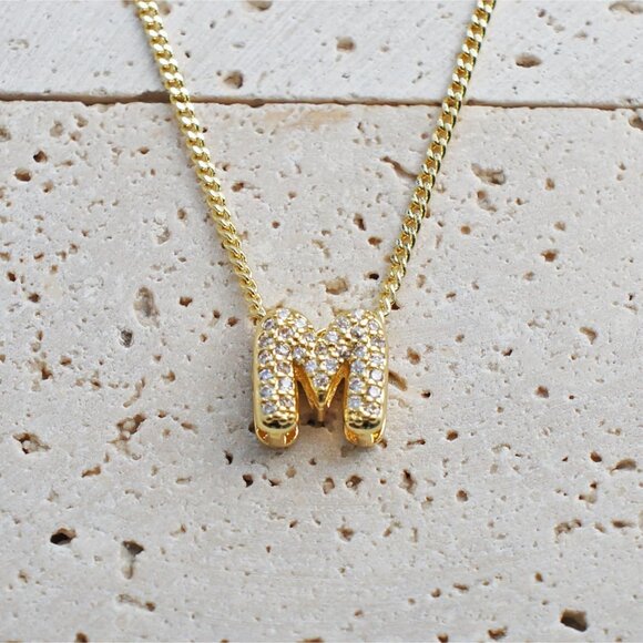 Stylish Gold Plated Initial Necklace with Rhinestones - Gift-Ready & Adjustable - Picture 2 of 8